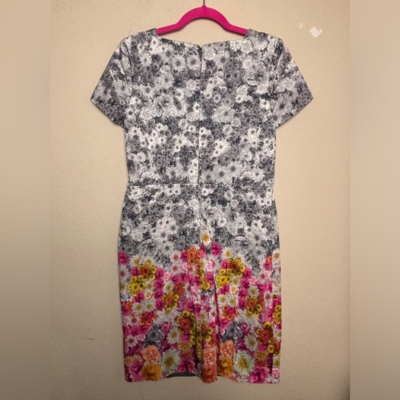 Talbots Gray & Pink Floral Ombré Cap Sleeved Knee Length Sheath Dress 10 - Picture 11 of 12